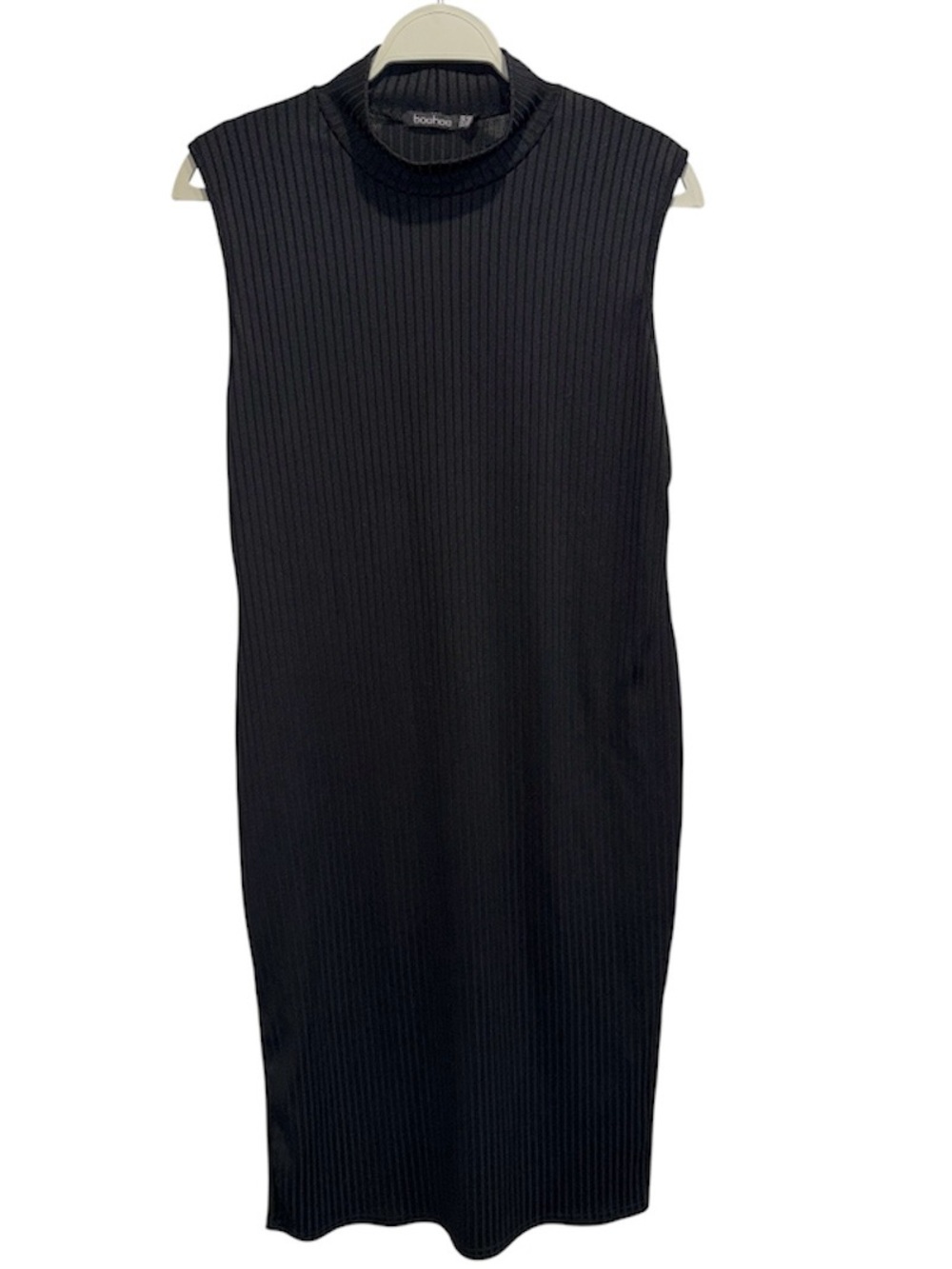 Boohoo Size 18 UK 22 Black Ribbed Mock Neck Sleeveless Midi Dress Plus